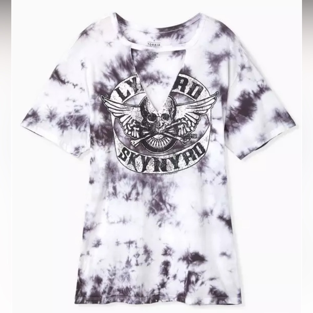 Torrid Lynyrd Skynyrd Tie-Dye Choker Tee Black and White Size 3